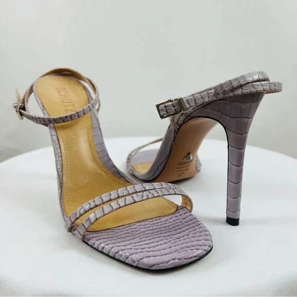 Schutz Altina Lavender Faux Vegan Crocodile Leather Strap Heels Women’s Sz 8.5B